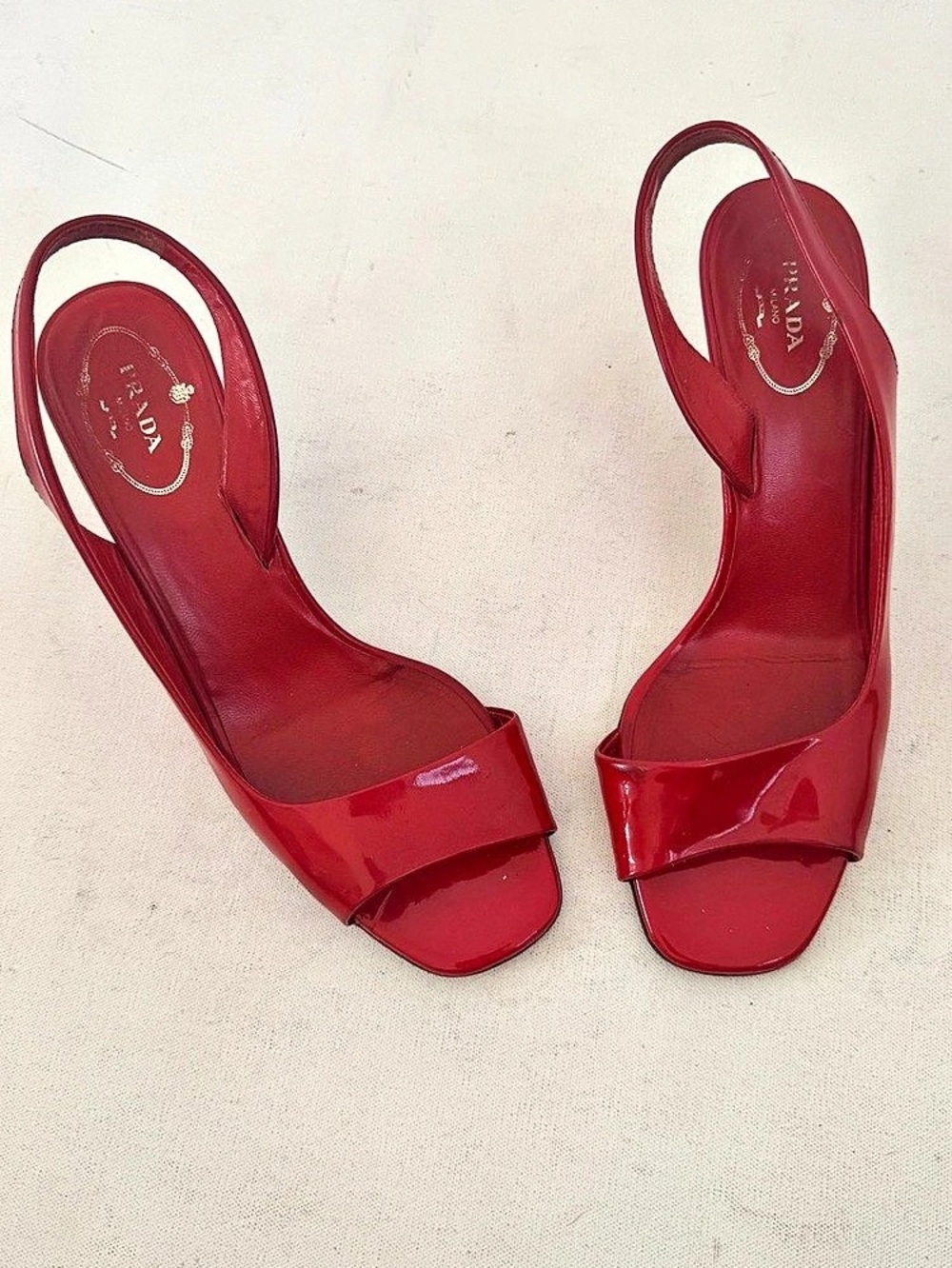 Prada Patent Slingback Heels in Red EU 38.5